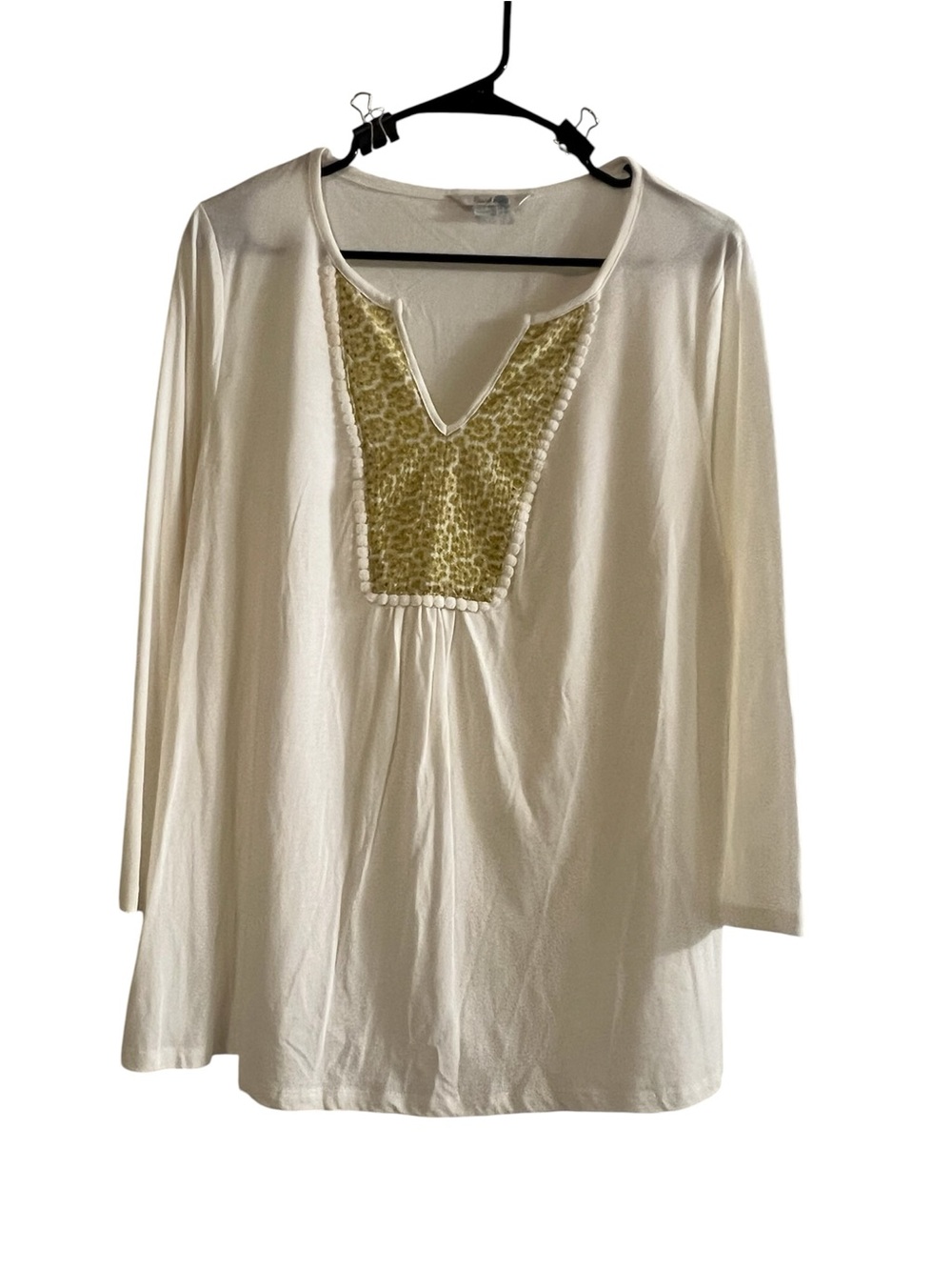 Boden Cream Tunic with Embellished V-Neck - Size 14 / XL